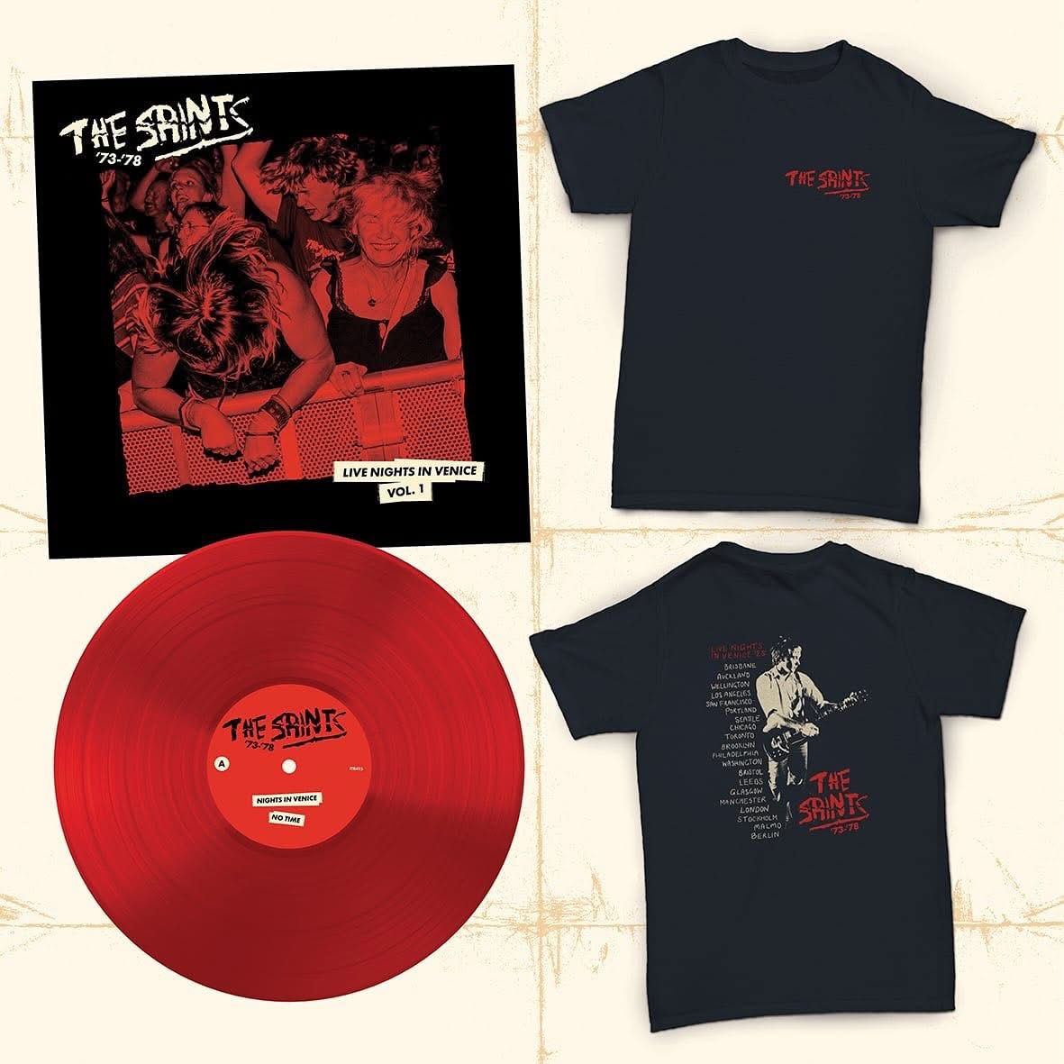 The Saints '73-'78 "Live Nights In Venice'....'25" Tour T-Shirt + Live Nights In Venice Red Vinyl Bundle